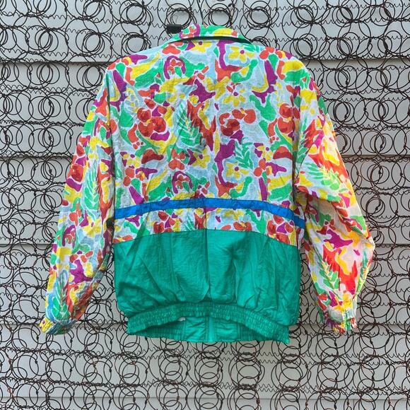Vintage 90s Bright Abstract Floral Windbreaker Track Jacket - Picture 4 of 8